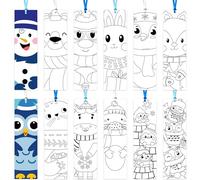 Haooryx Polar Animals Color Your Own Bookmarks - 75Pcs Kids DIY Coloring Blank Bookmarks Funny Winter Penguins Owl Book Mark for Xmas Party Supply Teacher Student Classroom Rewards Paper Art Craft Kit