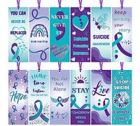 Haooryx Suicide Prevention Awareness Bookmarks - 123Pcs Teal Purple You are Not Alone Never Give Up Stay Tomorrow Needs You Book Marks for Suicide Prevention Awareness Seminar Stationery Supplies