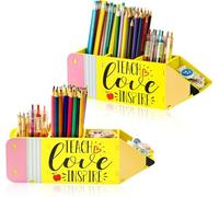 Haooryx Teacher Appreciation Pencil Holders - 2-Pack Cute Boxwood Pencil Holders Large Size TEACH Love INSPIRE Wooden Pen Pot Cup Desk Organiser Teacher Appreciation Gifts School Home Office Classroom