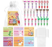 Haooryx Valentine's Day Gifts for Kids - 24 Pack Cute Animals Multicolor Ballpoint Pen with Valentines Day Card Gift Bag for Classroom Exchange Gift School Student Reward Valentines Party Favor Supply