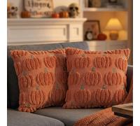 Haoppmof Autumn cushions 45 x 45 cm Pillow Covers Set of 2, Pumpkin Pillow Cases Soft Plush Faux Fur Wool, Halloween Cushion Case for Indoor Home Bedroom Couch Sofa Decor