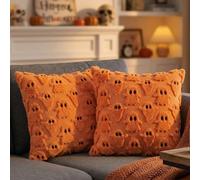 Haoppmof Autumn cushions 45 x 45 cm Pillow Covers Set of 2, Pumpkin Pillow Cases Soft Plush Faux Fur Wool, Halloween Cushion Case for Indoor Home Bedroom Couch Sofa Decor