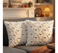 Haoppmof Autumn cushions 45 x 45 cm Pillow Covers Set of 2, Pumpkin Pillow Cases Soft Plush Faux Fur Wool, Halloween Cushion Case for Indoor Home Bedroom Couch Sofa Decor