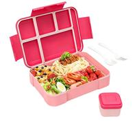 HAOQIAGA Bento Lunch Box Kids, Leakproof Bento Box Lunchbox with 5 Compartments & Sauce Pot & Cutlery for Kids Adult School Office Portable Food Storage Lunchboxes (Magenta)