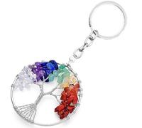 HAORQEE Tree of Life 7 Chakra Crystal Keyring, Tumbled Stone Gemstone