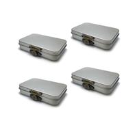 HAORUN 4pcs Small Metal Storage Tinplate Box with Latch Silver Hinged Lid Lightweight Durable