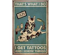 Haosensix Bulldog Metal Tin Sign That's What I Do I Get Tattoos and I Know Things Poster Painting Man Cave Garage Retro Poster 12x17 Inch
