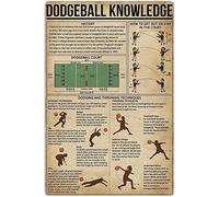 Haosensix Dodgeball Knowledge Metal Tin Signs Dodgeball Infographics Reading Posters Dodgeball Players Guide Plaques Vintage Tin Sign Wall Decor for Club Venues Home 12x16 Inches