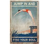 Haosensix Swimming Style Metal Tin Sign Vintage Jump In And Find Your Soul Art Poster Swim Retro Aluminum Painting Wall Decor Retro Plaque 12x18 inch