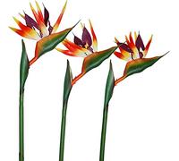 HAOSHICS 3Pcs Artificial Heaven Bird Flowers,Fake Bird of Paradise Strelitzia,Faux Silk Plants for Home Office Wedding Table Centerpeice Decor (large, orange)