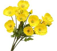 HAOSHICS 6pcs Artificial Poppy Silk Flowers, Faux Corn Poppy Flower Stems Fake Plants Coral Flower Arrangement and Table Centerpiece for Home Decor Bouquet Wedding Party (Yellow)