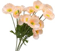 HAOSHICS 6pcs Artificial Poppy Silk Flowers, Faux Corn Poppy Flower Stems Fake Plants Coral Flower Arrangement and Table Centerpiece for Home Decor Bouquet Wedding Party (Champagne)