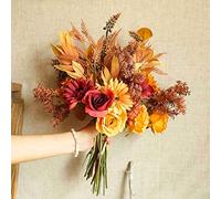 HAOSHICS Artificial Flowers, Autumn Rose Bouquet, Fake Flowers but Realistic, for Home Office Coffee House Parties Wedding and Wedding Bouquet