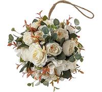 HAOSHICS Artificial Hydrangea Peony Flower Ball, Hanging Hydrangea Peony Flower Ball with String Light, Silk Peony Faux Peony Bouquet Hanging Topiary Balls for Wedding Decor (White)