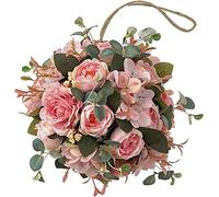 HAOSHICS Artificial Hydrangea Peony Flower Ball, Hanging Hydrangea Peony Flower Ball with String Light, Silk Peony Faux Peony Bouquet Hanging Topiary Balls for Wedding Decor (Light Pink)