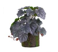 HAOSHICS Artificial Plants Heuchera Faux, Lifelike Fake Greenery Foliage with 23 Stems and Leaves for Garden, Patio Yard, Wedding, Office and Farmhouse Indoor Outdoor Decor (purple+pot)