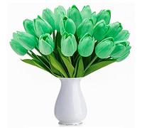 HAOSHICS Artificial Tulips Fake Holland Tulip Real Touch Bouquet Flowers Latex Tulips for Wedding Home Hotel Party Garden Decor, Multicolor 10PCS (Green)