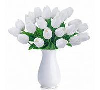 HAOSHICS Artificial Tulips Fake Holland Tulip Real Touch Bouquet Flowers Latex Tulips for Wedding Home Hotel Party Garden Decor, Multicolor 10PCS (White)