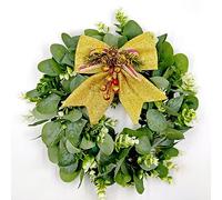 HAOSHICS Christmas Wreath Green Leaves Wreath for Front Door Artificial Eucalyptus Wreath Christmas Decorations Indoor and Outdoor Holiday Decorations 12in (Gold)