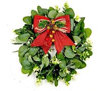 HAOSHICS Christmas Wreath Green Leaves Wreath for Front Door Artificial Eucalyptus Wreath Christmas Decorations Indoor and Outdoor Holiday Decorations 12in (Red)