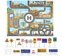 HAOSHICS Kids City Road Play Carpet, Children Waterproof Racing Adventure Playmat, Crawling Mat for Baby Educational Toddler, Kid's Playroom Blanket,Parent-Child Interactive Game Map,Cartoon Scene