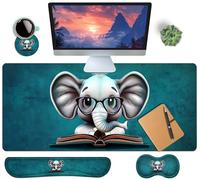 HaoSiTeck 4-Piece Extended Large Mouse Pad Set for Women Men with Elephant Design Includes 35.4 x 15.7 XXL Large Mouse Pad Keyboard Wrist Rest Mouse Wrist Support and Coaster for Office Home