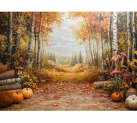 Haosphoto 5X3FT Autumn Forest Backdrop for Photography Tropical Woods Trees Backdrops Pumpkins Mushroom Fall Background for Autumn Harvest Thanksgiving Day Farm Party Photo Studio Props Vinyl HS1245