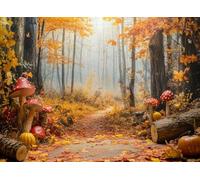 Haosphoto 5X3FT Autumn Forest Backdrop for Photography Tropical Woods Trees Backdrops Pumpkins Mushroom Fall Background for Autumn Harvest Thanksgiving Day Farm Party Photo Studio Props Vinyl HS1244