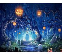 Haosphoto 9X6FT/270X180cm Thin Vinyl Photography Backdrops Halloween Horror Night Old Tree Pumpkin Baby Children Toddlers Kids Adults Masquerade Portraits Photo Background Photo Studio Props AP201