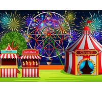 Haosphoto Amusement Park Backdrop 5X3FT Vinyl Circus Tent Backdrops Ferris Wheel Fancy Fireworks Cartoon Playground Photography Background for Kids Summer Holiday Birthday Photo Studio Prop YX928