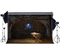 Haosphoto Christmas Manger Backdrop 7X5FT Vinyl Birth of Jesus Christ Backdrops Old Barn Nativity Story Cross Holy Light Straw Xmas Photography Background for Happy New Year Photo Studio Props QB113