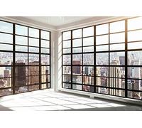 Haosphoto Office Room Backdrop 7X5FT Vinyl French Sash Backdrops American New York City Cityscape Business Street View Skyscraper Photography Background for Photo Studio Props YX233