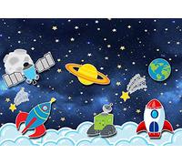 Haosphoto Outer Space Backdrop for Photography 7X5FT Twinkle Twinkle Little Star 1st Birthday Backdrops Nebula Planet Astronaut Rocket Cartoon Background for Boys Birthday Photo Studio Props HS983