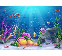 Haosphoto Underwater World Backdrop 7X5FT Vinyl Mermaid Backdrops Tropical Blue Ocean Sailing Fish Coral Bubble Summer Photography Background for Birthday Party Room Paper Photo Studio Props YX936
