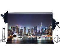 Haosphoto Vinyl 5X3FT New York City Night View Backdrop Luxurious Ship Backdrops Skyscraper Shining Lights Bokeh Photography Background for Girls Interior Party Decoration Photo Studio Prop YX398