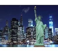 Haosphoto Vinyl 5X3FT Statue of Liberty Backdrop New York City Night View Backdrops River Bokeh Lights Skyscraper Photography Background for Bridal Shower Baby Journey Photo Studio Props YX456