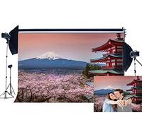 Haosphoto Vinyl 7X5FT Mount Fuji Japan Backdrop Fresh Cherry Blossom Backdrops Japanese Architecture Famous Red Castle Photography Background for Kids Lover Spring Tourism Photo Studio Props YX688