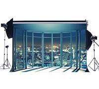 Haosphoto Vinyl 9X6FT Bird's Eye View Room Backdrop Night View of Buildings from High Rise Window Backdrops Cityscape Skyscraper Photography Background for Office Lover Wedding Photo Studio Props HL05