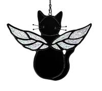 HAOSUM Black Angel Cat Memorial Gifts for Cat Lover,Stained Glass Window Hanging,Angel Wing Black Cat Suncatcher Decor,Cat Death Sympathy Gifts for Women,Daughter,Mothers Day,Christmas