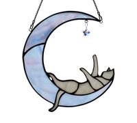 HAOSUM Colorful Crystal Star Grey Cat Decor,Stained Glass Suncatcher for Window Hanging,Birthday Gifts for Cat Lovers Suncatcher Indoor Window, for Women