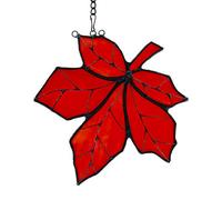 HAOSUM Maple Leaf Thanksgiving Decorations Stained Glass Window Hangings, Fall Autumn Decor Gift (Dark Red)
