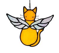 HAOSUM Orange Cat Memorial Gift Stained Glass Suncatcher,Angel Cat Decor Stained Glass Window Hangings,Loss of Cat Sympathy Gifts for Cat Lover,Pet Memorial Gifts for Women