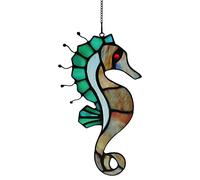 HAOSUM Seahorse Decor Stained Glass Window Hanging,Sea Nautical Gift Suncatcher Hanging Ocean Theme Decor for Living Room,Bathroom,Kitchen,Birthday Gifts for Mom,Women