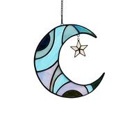HAOSUM Stars and Moon Stained Glass Suncatcher - Window Decor Gift for Home Indoor - Crescent Moon and Star Decorations for Women