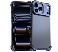 Haotermai Case for iPhone 17 Pro Max, Personalized Metal Frameless Hollow Design, Tempered Glass Included, Built-in Aromatherapy, Slim Shockproof Anti-Fingerprint Heat Dissipation-Blue