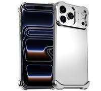 Haotermai Case for iPhone 17 Pro Max, Personalized Metal Frameless Hollow Design, Tempered Glass Included, Built-in Aromatherapy, Slim Shockproof Anti-Fingerprint Heat Dissipation-Silver