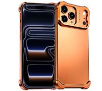 Haotermai Case for iPhone 17 Pro Max, Personalized Metal Frameless Hollow Design, Tempered Glass Included, Built-in Aromatherapy, Slim Shockproof Anti-Fingerprint Heat Dissipation-Orange