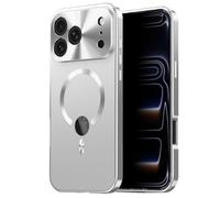 Haotermai Case for iPhone 17 Pro Max, Privacy Full Body Magnetic Snap-Lock Cover with Built-in Screen Protector, Alloy Frame, Logo Display, MagSafe Compatible, Silver