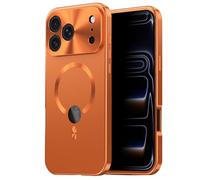 Haotermai Case for iPhone 17 Pro Max, Privacy Full Body Magnetic Snap-Lock Cover with Built-in Screen Protector, Alloy Frame, Logo Display, MagSafe Compatible, Orange