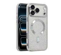 Haotermai Magnetic Glitter Case for iPhone 17 Pro Max, Bling Clear Shockproof Cover with Camera Protector, Soft Slim TPU Protective Phone Case for Women Girls-Sliver